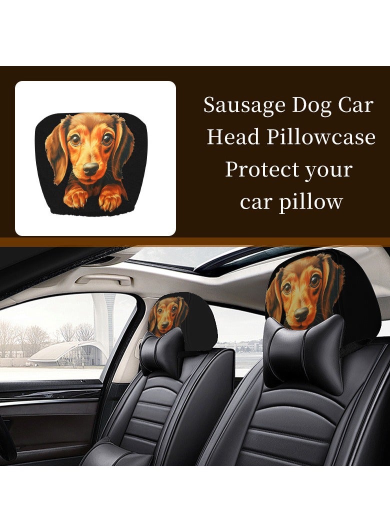 general Dachshund Car Headrest Covers Set of 2 Cute Stretch Seat Protectors Unstuffed Vehicle Interior Universal Stain-Resistant - Image 2