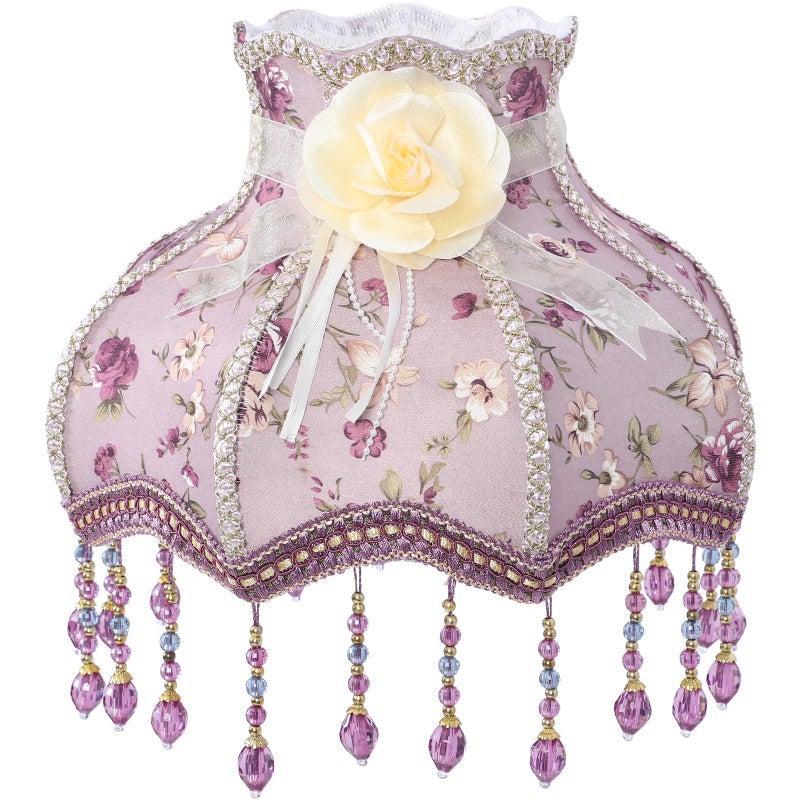 UKCOCO Vintage Lamp Shade, Romantic Purple Lilac Print, Cloth Fabric, Fits E27 Base, for Desk and Floor Lamps, 12.59x12.59x9.05 Inches - Image 1