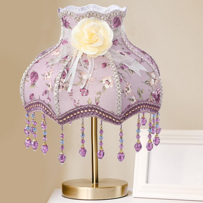 UKCOCO Vintage Lamp Shade, Romantic Purple Lilac Print, Cloth Fabric, Fits E27 Base, for Desk and Floor Lamps, 12.59x12.59x9.05 Inches - Image 2