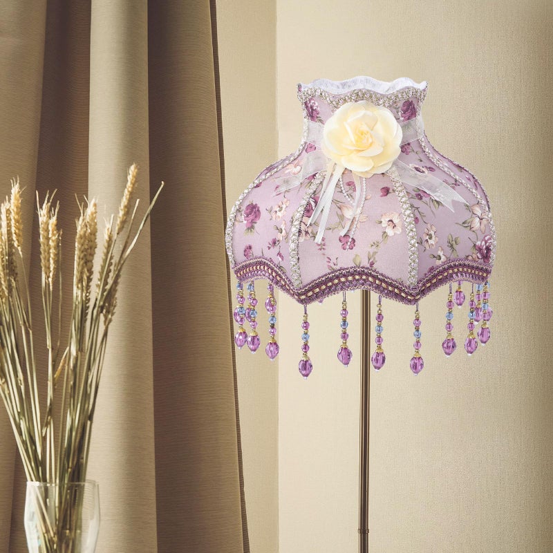 UKCOCO Vintage Lamp Shade, Romantic Purple Lilac Print, Cloth Fabric, Fits E27 Base, for Desk and Floor Lamps, 12.59x12.59x9.05 Inches - Image 3