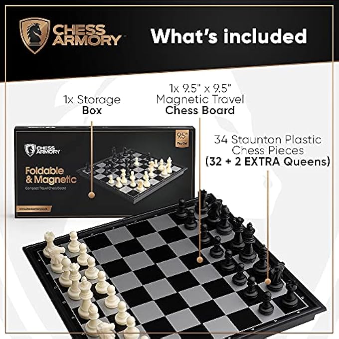 Chess Armory Magnetic 9.5 Inches Travel Chess Set - Folding Board with Storage Box & 2 Extra Queen. - Image 4