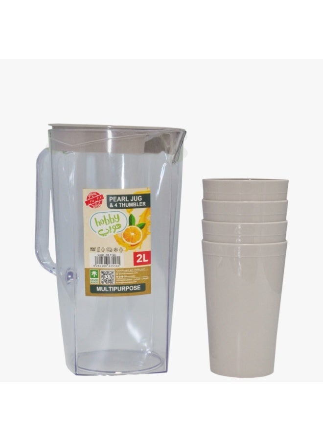 هوبي طقم إبريق جك مشروبات مع 4 كاسات 2لتر إكريليك بيج
