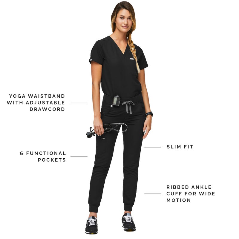 FIGS Zamora Jogger Style Scrub Pants for Women - Black, M - Image 3