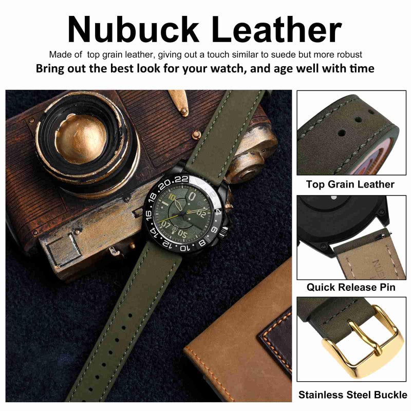 WOCCI 20mm Retro Leather Watch Band for Men and Women, Quick Release Replacement Strap with Golden Buckle (Army Green) - Image 4