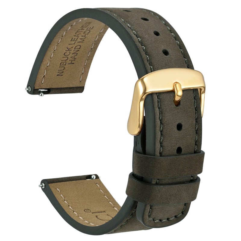 WOCCI 20mm Retro Leather Watch Band for Men and Women, Quick Release Replacement Strap with Golden Buckle (Army Green) - Image 1