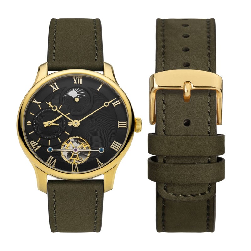 WOCCI 20mm Retro Leather Watch Band for Men and Women, Quick Release Replacement Strap with Golden Buckle (Army Green) - Image 5