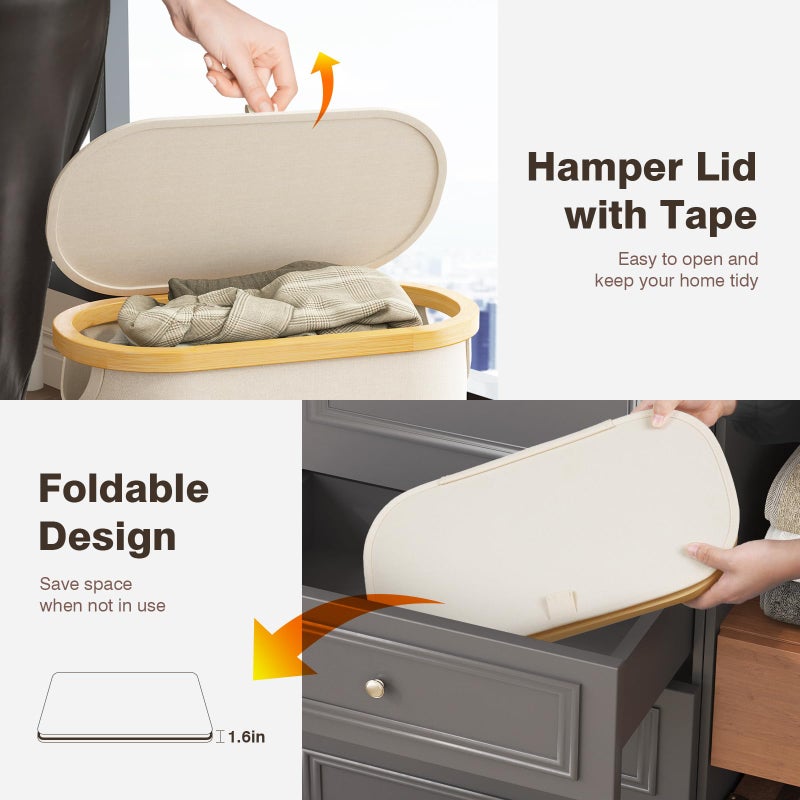 Bathola Slim Laundry Hamper with Lid, 60L Small Laundry Basket with Handles&Removable Bag, Thin Dirty Clothes Hampers for Laundry, Narrow Laundry Hampers for Bedroom Aesthetic, Beige - Image 4