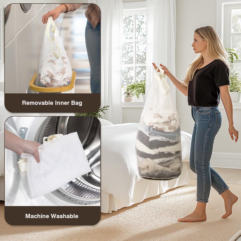 Bathola Slim Laundry Hamper with Lid, 60L Small Laundry Basket with Handles&Removable Bag, Thin Dirty Clothes Hampers for Laundry, Narrow Laundry Hampers for Bedroom Aesthetic, Beige - Image 5