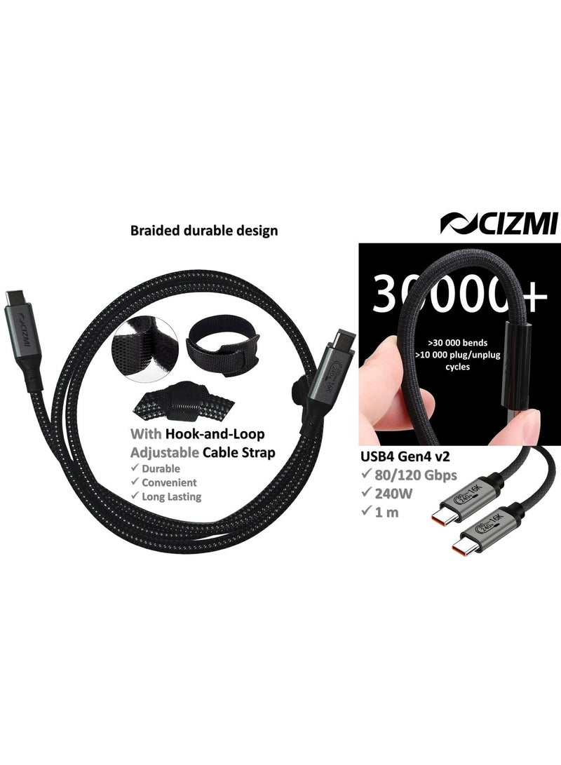 سيزمي ✦ كابل USB4 فائق السرعة 80/120Gbps ⌁ Thunderbolt 5 | شحن فائق 240W عبر EPR Power Delivery PD 3.1 | USB4 Gen4 v2.0 | يدعم 16K@60Hz | متوافق مع iPhone وSamsung وغيرها | USB-C | تصميم مضفّر + شريط تثبيت Hook-and-Loop | اللون رمادي | بطول 1 متر - Image 4