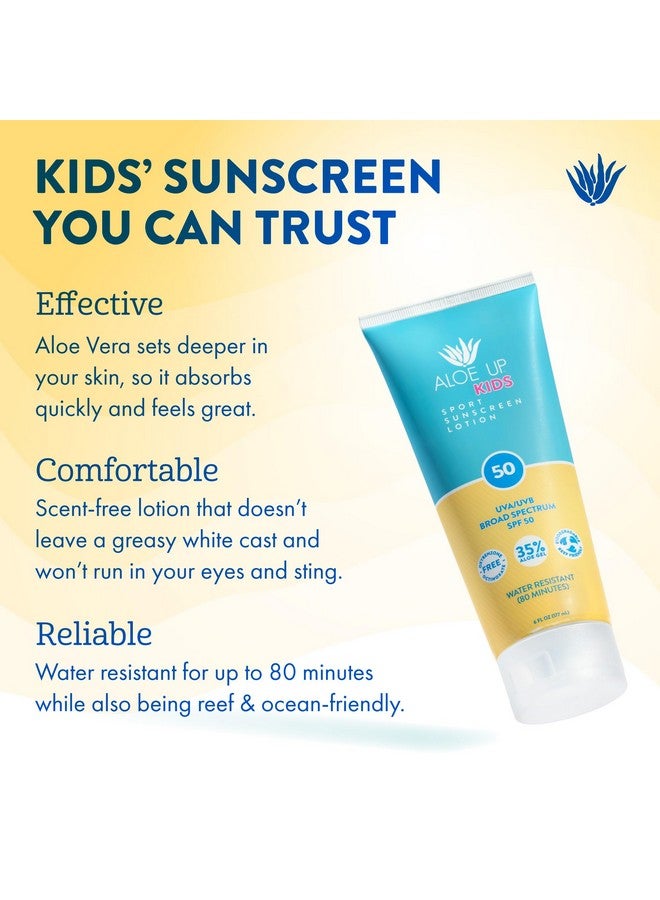 Aloe Up Kids Sport Sunscreen Lotion Spf 50 Broad Spectrum Sheer Face And Body Sunscreen Protector For Sensitive Skin With Aloe Vera Gel Dries Fast Reef Safe Fragrancefree 6 Oz - Image 2