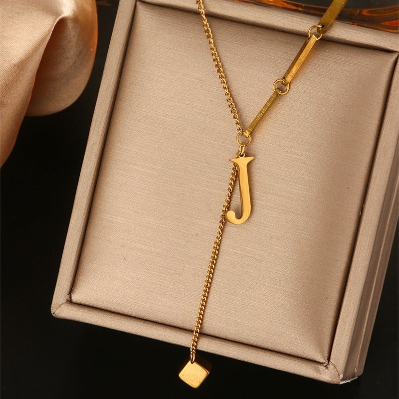 Vital Titanium Steel Tassel Collarbone Necklace for Women, 26 Letter Initial Pendant, Fade-Resistant Minimalist Jewelry