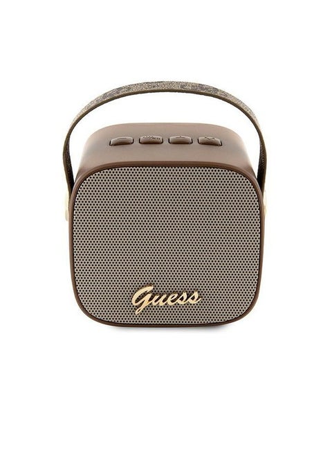 Portable wireless Bluetooth speaker, with strong and clear sound, suitable for home parties and trips, with an elegant design suitable for home decorations in brown. From Guess