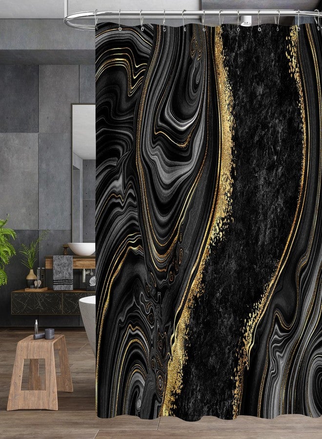 BayNook 4PCS Black Gold Marble Bathroom Set with Shower Curtain, Bath Mat, Toilet Lid Cover & U-Shaped Rug, Modern Abstract Design for Bathroom - Image 4