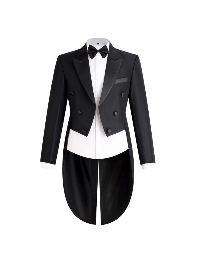 Catheive Mens Tailcoat Suit Jacket Tuxedo Double Breast Swallow Tail Coat Pants Bow Tie Black, Black, M - Image 3