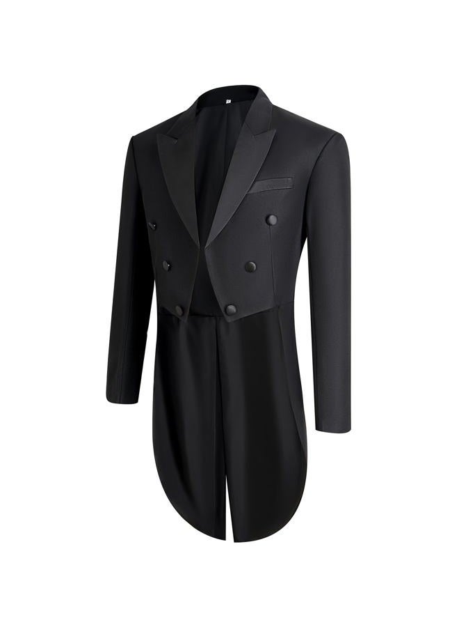 Catheive Mens Tailcoat Suit Jacket Tuxedo Double Breast Swallow Tail Coat Pants Bow Tie Black, Black, M - Image 4