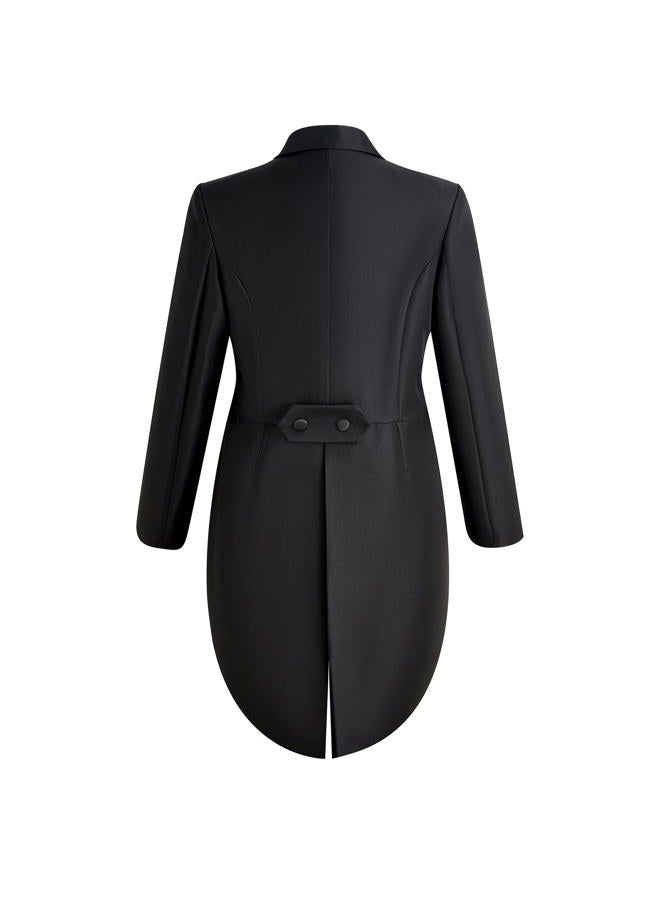 Catheive Mens Tailcoat Suit Jacket Tuxedo Double Breast Swallow Tail Coat Pants Bow Tie Black, Black, M - Image 5