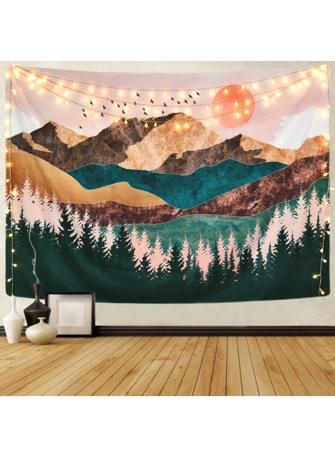 سوفام نسيج جبلي نسيج شجرة الغابات نسيج غروب الشمس نسيج نسيج طبيعي نسيج جدار معلق بالغرفة (51.2 × 59.1 بوصة) - Image 1