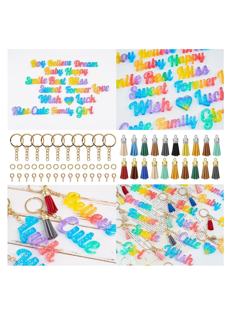 SOLARAE 104 Pcs Alphabet Resin Molds Kit, Resin Keychain Molds for Epoxy Resin Molds Keychain with 20 Random Color Tassels 1 Hand Drill 2 Drill Bits 20 Key Rings 30 Screw Pins 30 Metal Rings(Good Vibes) - Image 5