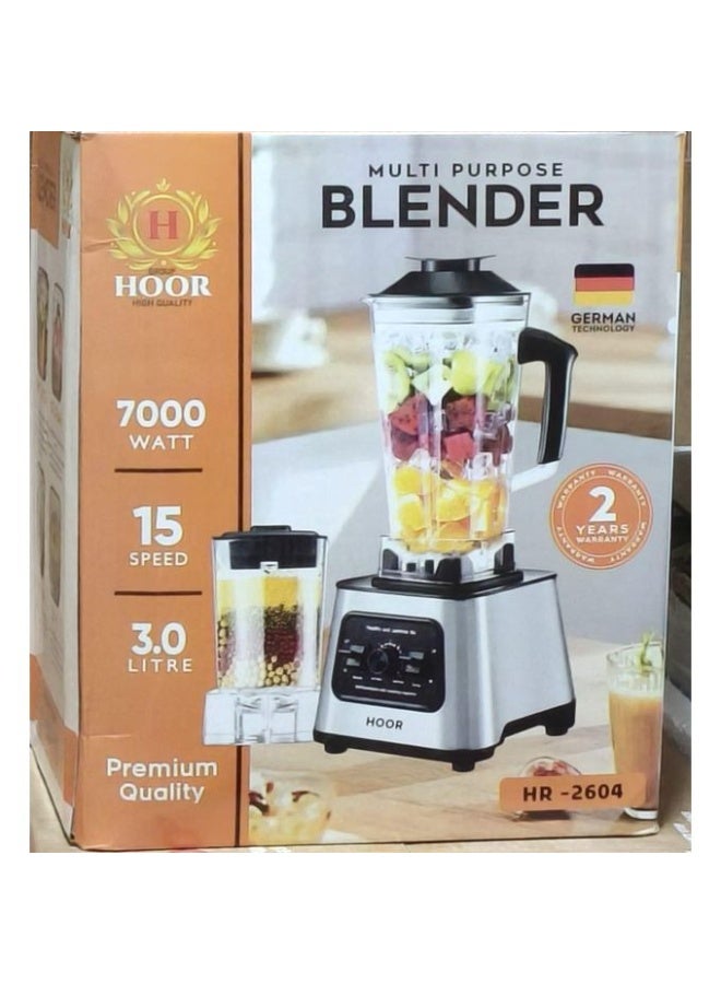 HOOR Hawr 7000W High-Power Blender, Made of High-Quality Stainless Steel, Professional Multi-Purpose Blender with 15 Speeds for the Kitchen, 2-in-1 [Blender and Smoothie Maker, 2.5L Capacity, Coffee Grinder], Ice Crushing, Self-Cleaning - Silver - Image 2