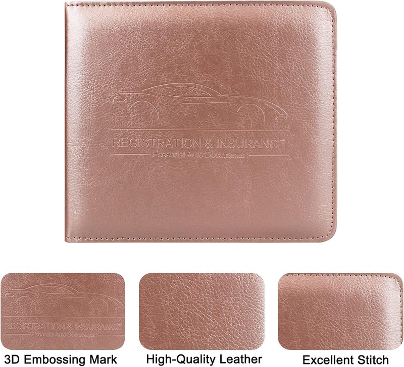 Car Registration and Insurance Holder, Leather Registration and Insurance Card Holder, vehicle Glove Box Organizer for Cards, Essential Document, Driver License Vehicle Paperwork (Rosegold), - Image 5