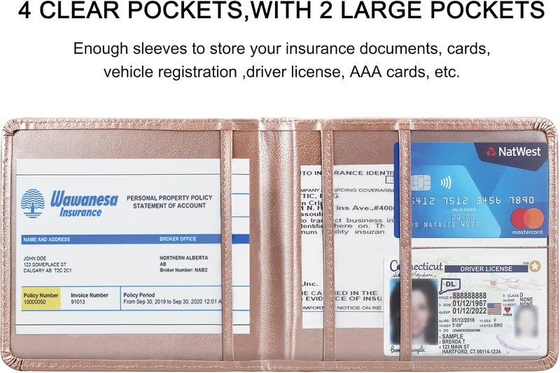 Car Registration and Insurance Holder, Leather Registration and Insurance Card Holder, vehicle Glove Box Organizer for Cards, Essential Document, Driver License Vehicle Paperwork (Rosegold), - Image 4