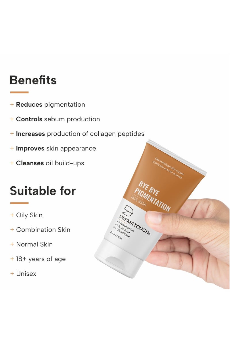 DERMATOUCH Bye Bye Pigmentation Face Wash || Anti Pigmentation Face Wash for Women/Men with Niacinamide, Kojic Acid, & Glutathione -30G - Image 3