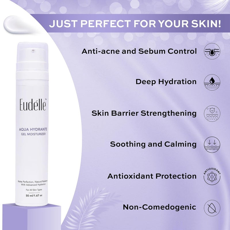 Eudelle Aqua Hydrante Gel Moisturizer Crmedenuit Night Cream Lightweight Formulation AntiAcne OilControl AntiAging Wrinkle Fine Lines Treatment Boosts Collagen Improves Skin Elasticity Antioxidant Protection Brightens Reduce Dark Spots Hydrating For ALL SKIN TYPES 50ml 50ml - Image 4
