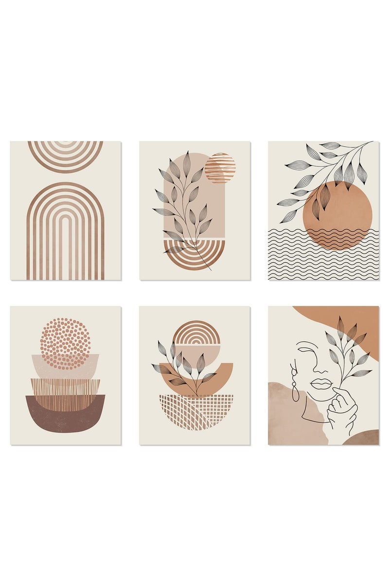 LIYAOLI ALAYRA Boho Neutral Wall Art Prints Line Art Posters for Room Aesthetic Unframed 11 x 14 Inch Set of 6 Minimalist Abstract Mid Century Modern Leaf Wall Decor for Bedroom Living room Office Decor - Image 1