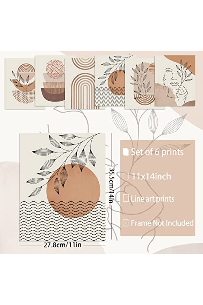 LIYAOLI ALAYRA Boho Neutral Wall Art Prints Line Art Posters for Room Aesthetic Unframed 11 x 14 Inch Set of 6 Minimalist Abstract Mid Century Modern Leaf Wall Decor for Bedroom Living room Office Decor - Image 3