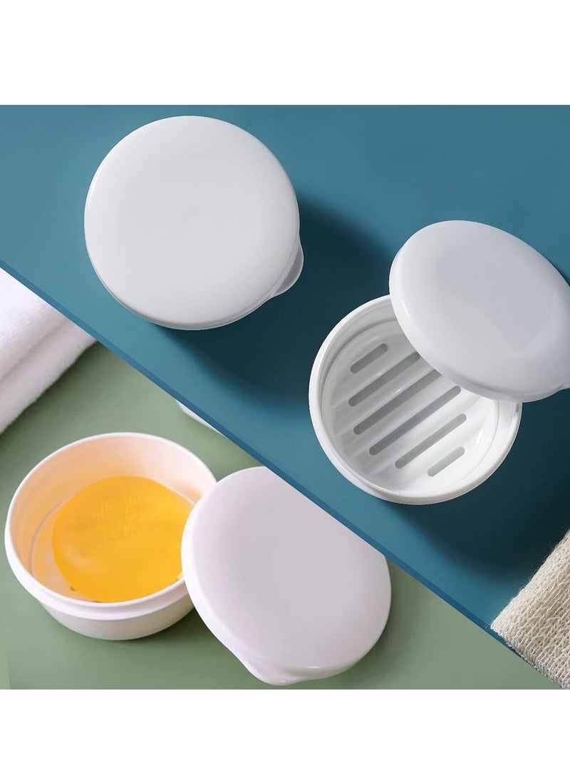 KASTWAVE حامل صابون أسطواني 2 قطعة، حاوية صابون سفر محمولة، حاوية صابون بلاستيكية مع غطاء، علبة صابون محكمة الإغلاق، مع طبقة تصريف قابلة للإزالة، علبة صابون، حاوية صابون، أسود+أبيض - Image 2