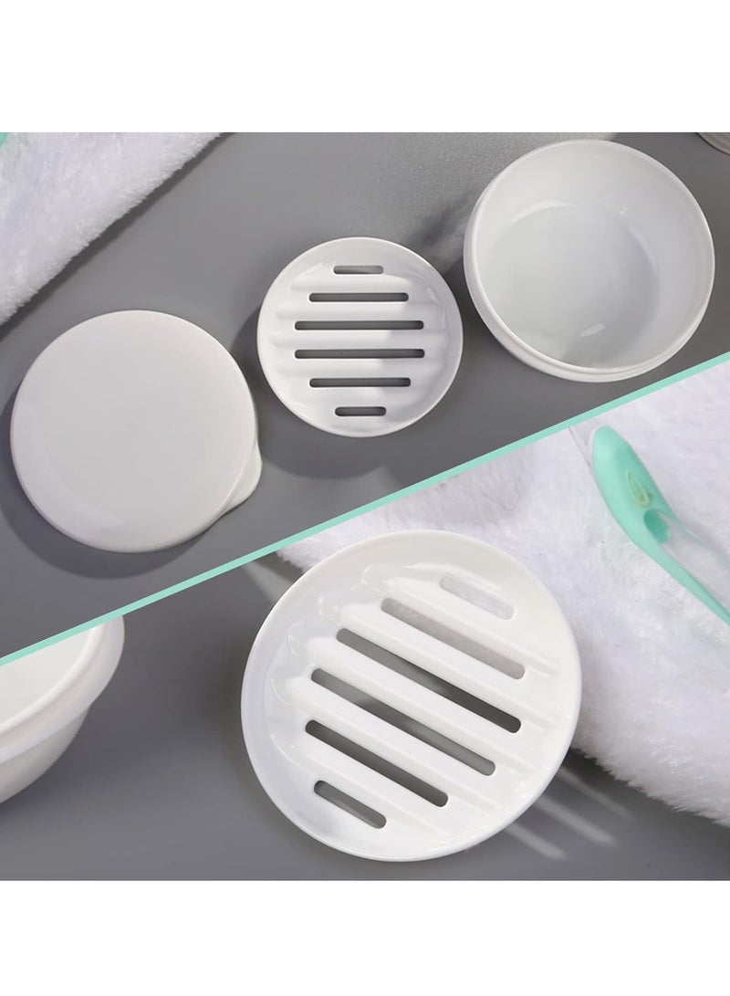 KASTWAVE حامل صابون أسطواني 2 قطعة، حاوية صابون سفر محمولة، حاوية صابون بلاستيكية مع غطاء، علبة صابون محكمة الإغلاق، مع طبقة تصريف قابلة للإزالة، علبة صابون، حاوية صابون، أسود+أبيض - Image 3