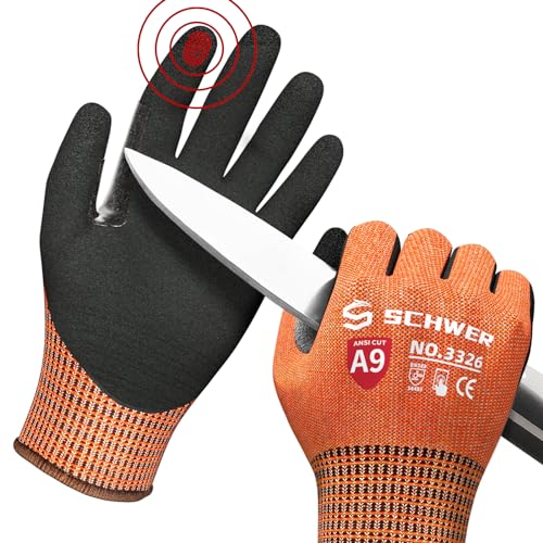 Schwer ProGuard Highest Level Cut Resistant Work Gloves PR3326 for Extreme Protection，ANSI A9 Cut Gloves with Reinforced Thumb, Non Slip, Breathable, Durable, Touch-screen, Non PFAS, Orange 1 Pair（L） - Image 1