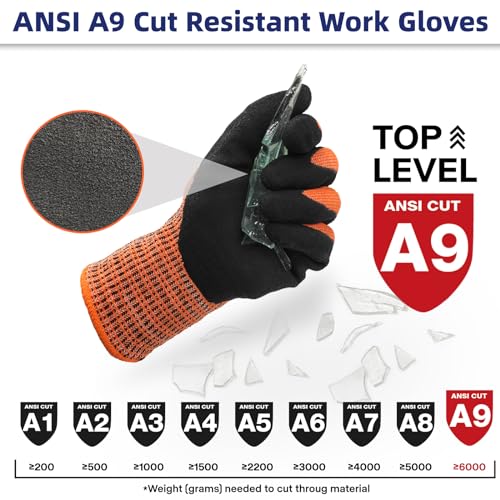 Schwer ProGuard Highest Level Cut Resistant Work Gloves PR3326 for Extreme Protection，ANSI A9 Cut Gloves with Reinforced Thumb, Non Slip, Breathable, Durable, Touch-screen, Non PFAS, Orange 1 Pair（L） - Image 2