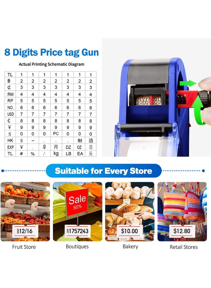 MX5500 8 Digits Price Tag Gun, Price Gun Kit with 3 Ink Refill Pricing Gun, Premium Label Gun Label Maker Pricing for Office Retail Shop Grocery Store Organization Marking (Blue) - Image 5