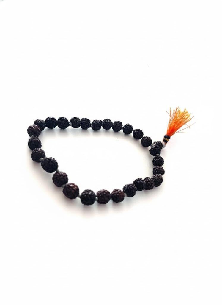 Achleshwar Nepali Black Rudraksha Mala 5 Mukhi 27+1 Beads Original Natural Japa Meditation Rosary | Wearing Chanting Pooja Use Black Standard Size - Image 3