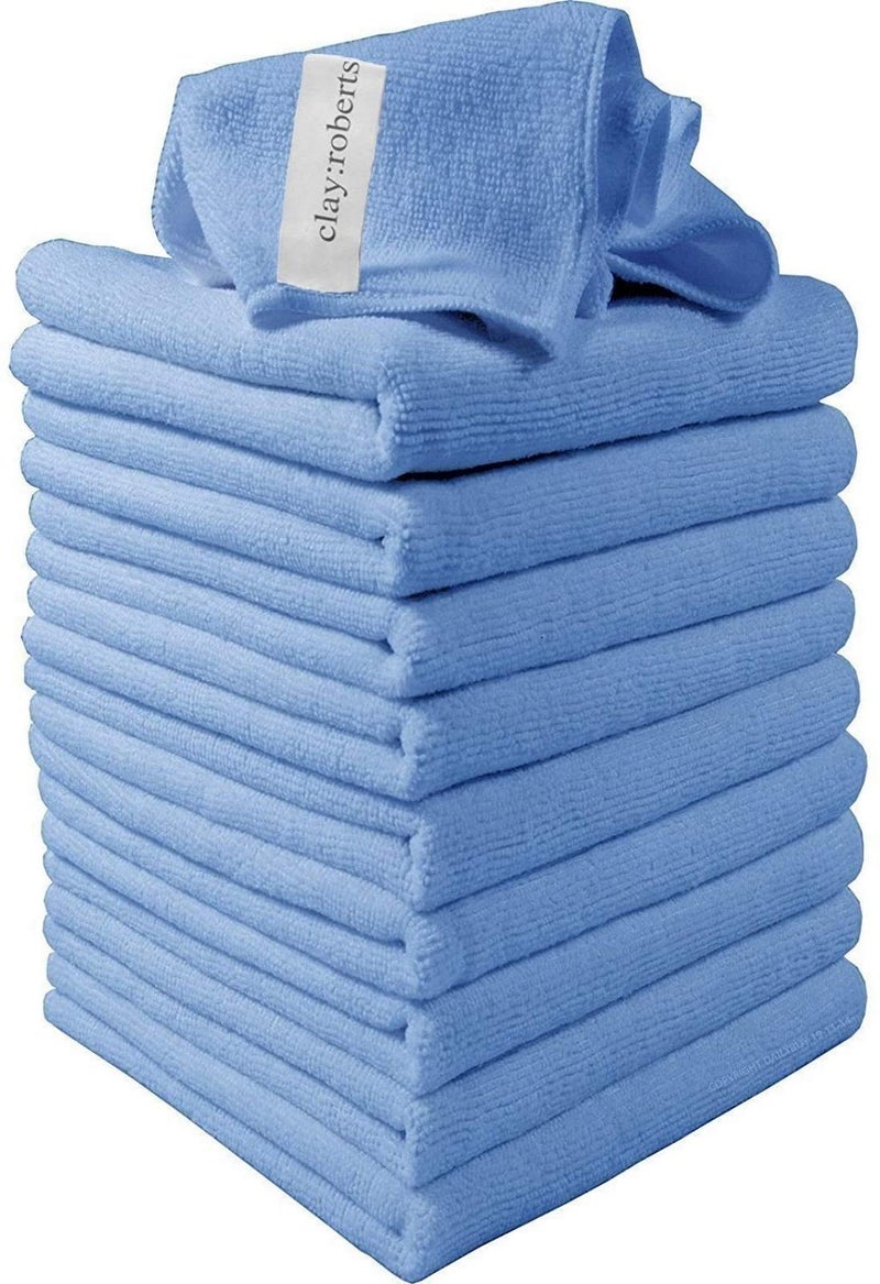 Microfibre Cleaning Cloths 40cm x 30cm  Pack of 10 Blue Machine Washable Polishing Waxing  Dusting Cloth LintFree Kitchen Towel Car Cleaning Microfiber