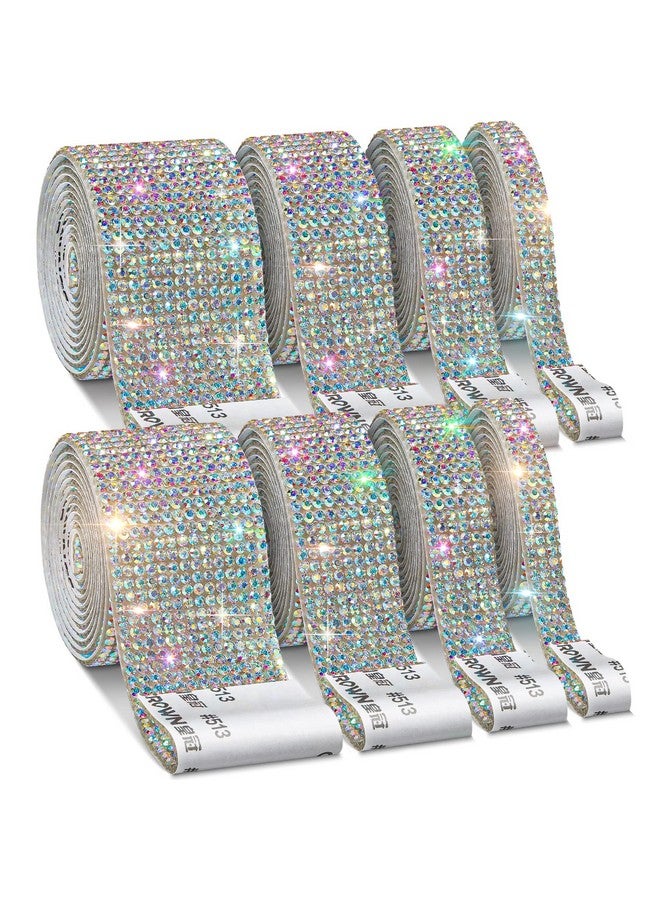 Cludoo 8 Rolls Rhinestone Ribbons Cludoo 8 Yard Silver Self Adhesive Rhinestone Ribbon Bling Crystal Diamond Ribbon Roll Wrap Glittering Rhinestones Sticker For Decoration Car Diy Arts Crafts Wedding - Image 1