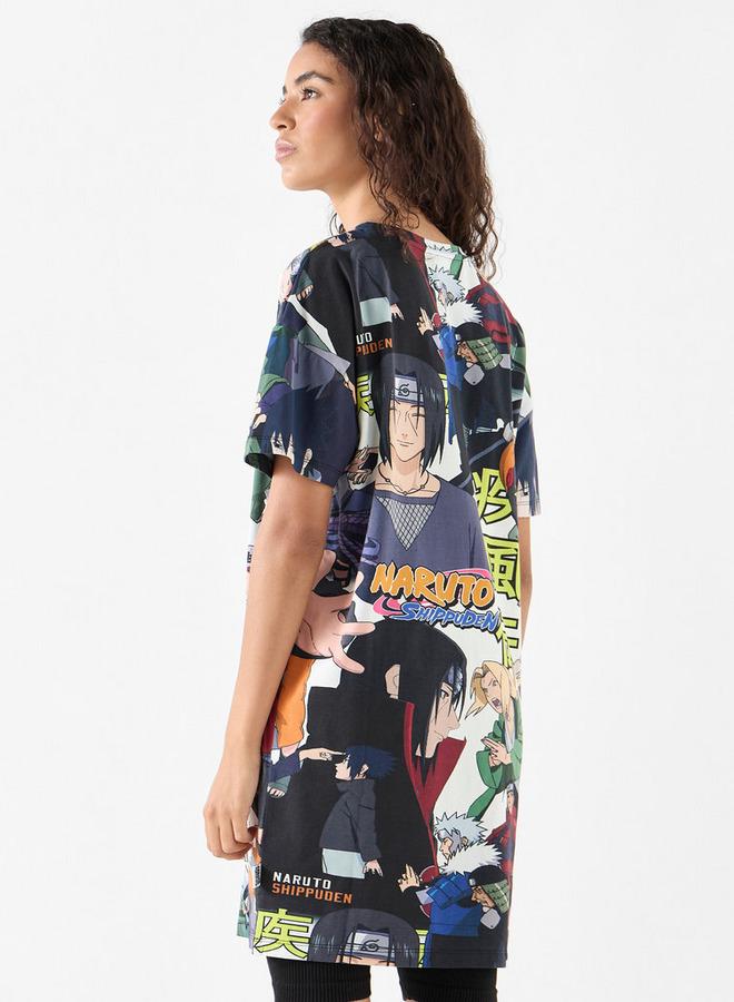 SP Characters All-Over Naruto Print Crew Neck Longline T-shirt with Short Sleeves - Image 3