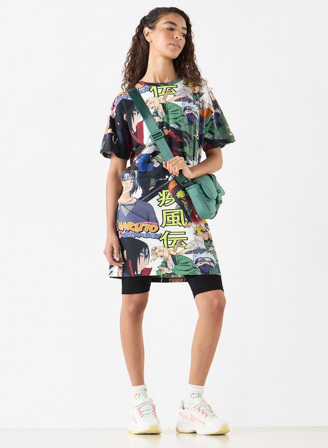 SP Characters All-Over Naruto Print Crew Neck Longline T-shirt with Short Sleeves - Image 2