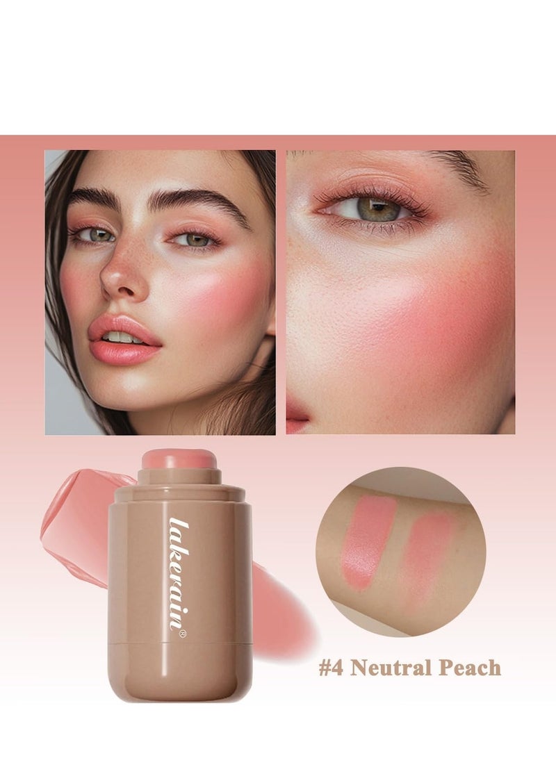 lakerain Cream Blush stick, Natural-Looking Matte Finish Makeup Blush stick, Hydrating Long Lasting Lightweight Blendable Blush for cheeks (#4 Neutral Peach, 1 PC) - Image 2