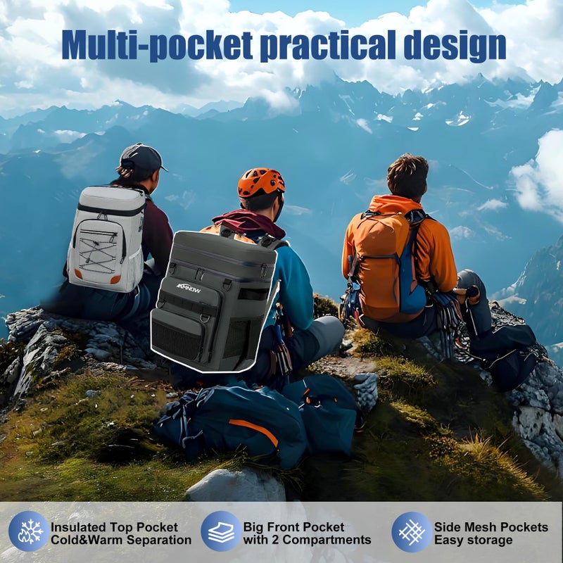 AMNOW Backpack Cooler Insulated Leak Proof for Men Women 50 Cans Soft Cooler Backpack Insulated Waterproof Large Capacity Coolers Bag Portable for Lunch Camping Travel Picnic Hiking Grey - Image 3
