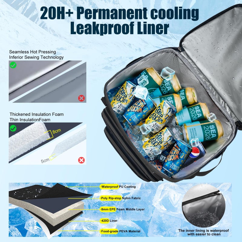 AMNOW Backpack Cooler Insulated Leak Proof for Men Women 50 Cans Soft Cooler Backpack Insulated Waterproof Large Capacity Coolers Bag Portable for Lunch Camping Travel Picnic Hiking Grey - Image 2