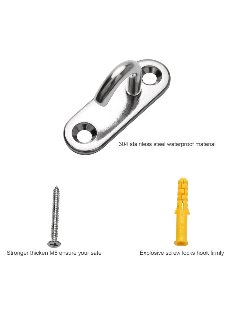 6 Pack M5 Oval Open Hooks Pad Eye Plate Anchor with Matched Screws, Wall Mount Ceiling Hook for Hanging Plant Basket Lamp Fan, 304 Stainless Steel