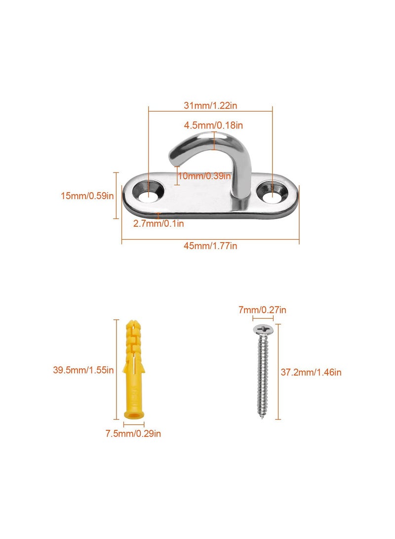 6 Pack M5 Oval Open Hooks Pad Eye Plate Anchor with Matched Screws, Wall Mount Ceiling Hook for Hanging Plant Basket Lamp Fan, 304 Stainless Steel