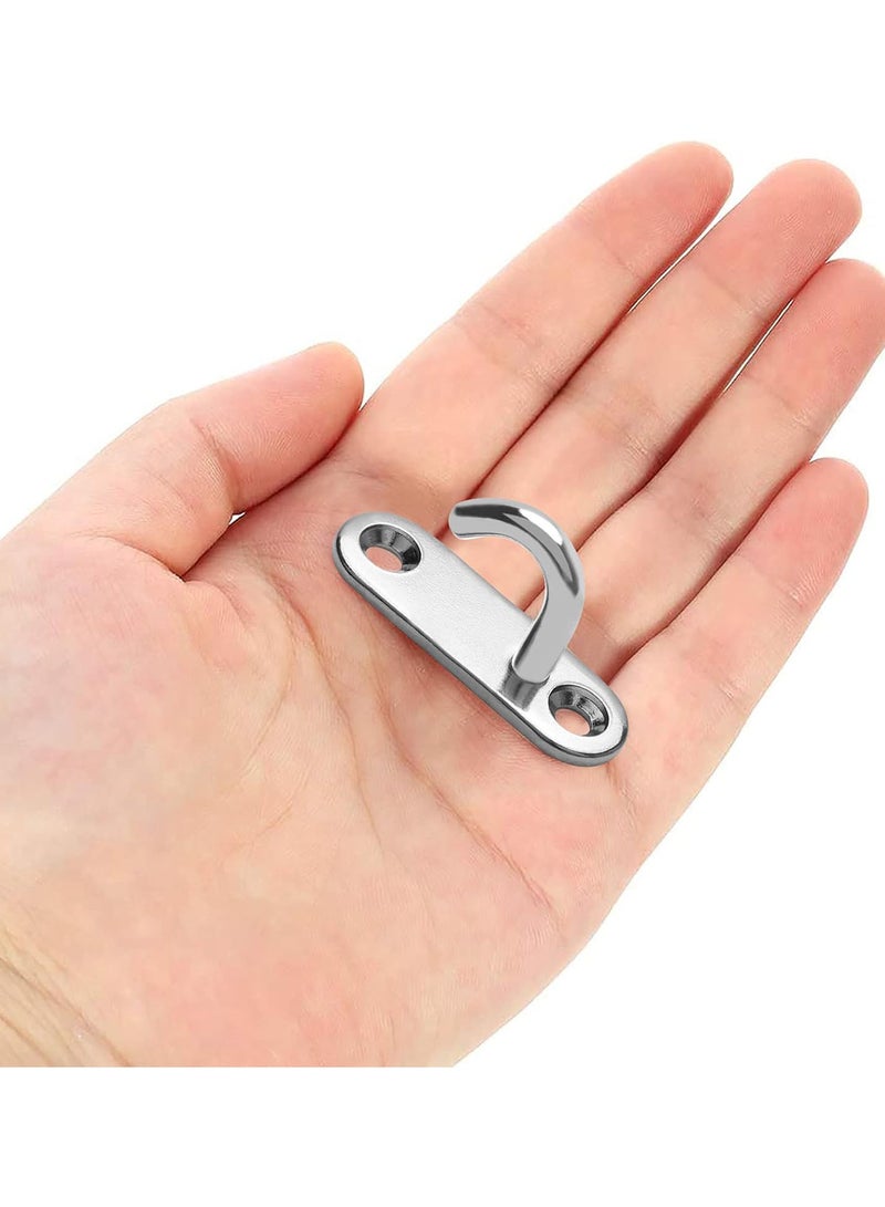 6 Pack M5 Oval Open Hooks Pad Eye Plate Anchor with Matched Screws, Wall Mount Ceiling Hook for Hanging Plant Basket Lamp Fan, 304 Stainless Steel