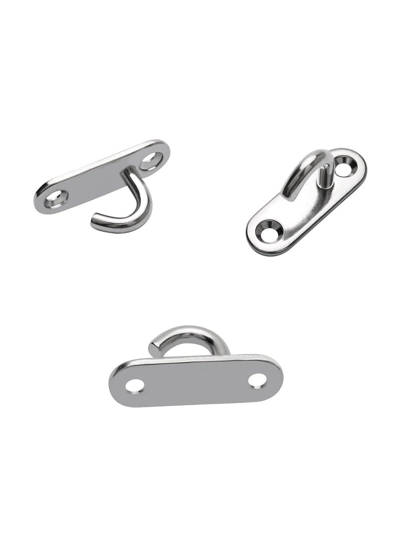 6 Pack M5 Oval Open Hooks Pad Eye Plate Anchor with Matched Screws, Wall Mount Ceiling Hook for Hanging Plant Basket Lamp Fan, 304 Stainless Steel