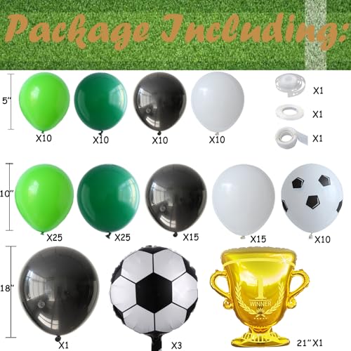 Eopelsm Soccer Balloon Arch Kit 145Pcs Green Black and White Balloons Garland with Soccer and Trophy Foil Balloons for Sport Game World Cup Football Birthday Party Decorations - Image 5