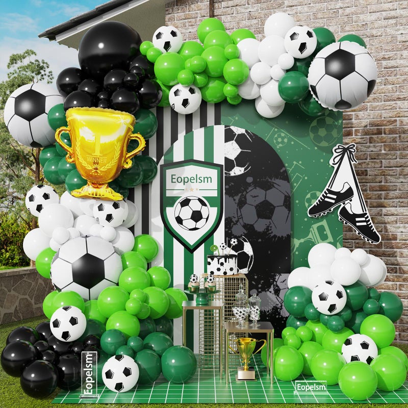 Eopelsm Soccer Balloon Arch Kit 145Pcs Green Black and White Balloons Garland with Soccer and Trophy Foil Balloons for Sport Game World Cup Football Birthday Party Decorations - Image 3
