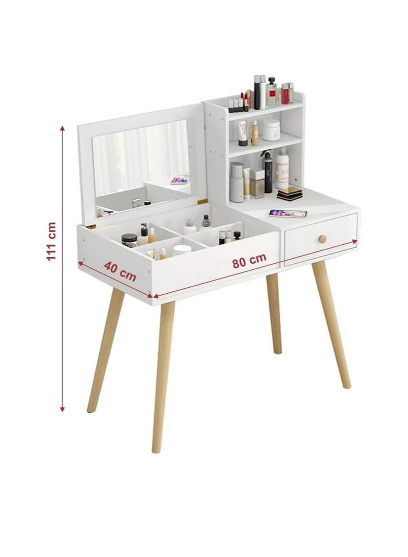EXPERT Vanity Table with Mirror and Drawers, Ample Storage for Cosmetics, 80*40*111cm / white - Image 4