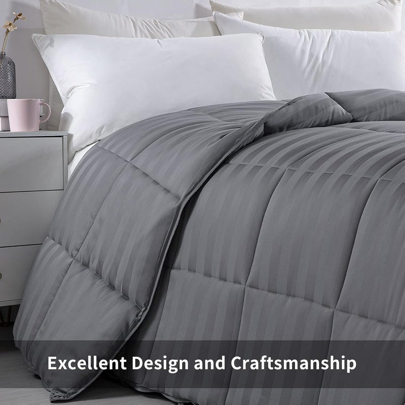 HOMBYS Lightweight Cooling Comforter King Size,100% Rayon Derived from Bamboo Shell Down Alternative Duvet Insert,Grey Striped Soft Summer Comforter for Hot Sleepers,8 Corner Tabs - Image 4
